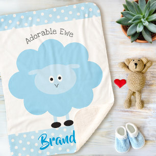 Couverture Sherpa Agneau Turquoise Bébé Garçon Adorable Brebis Écrit