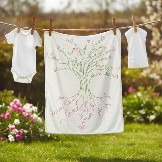 Couverture Sherpa Aimer Arbre de Vie Blanc Vert Coeurs de Saint Vale (Créateur téléchargé)