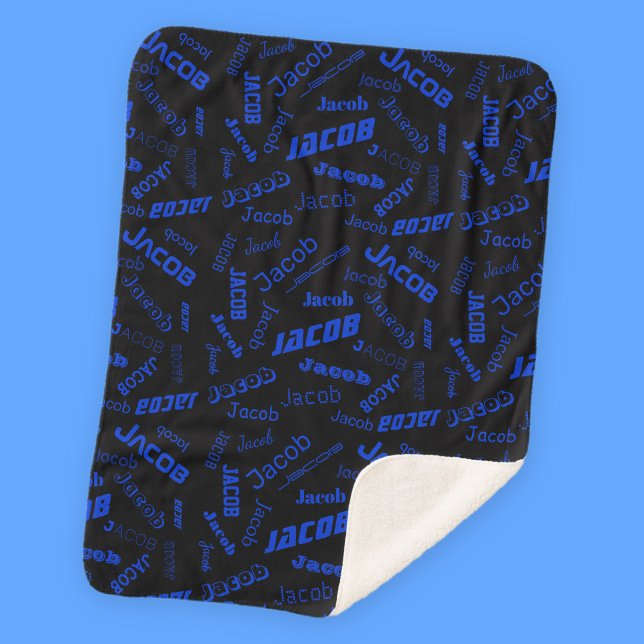 Couverture Sherpa Ajouter un nom ou un mot | Bleu et noir (Créateur téléchargé)