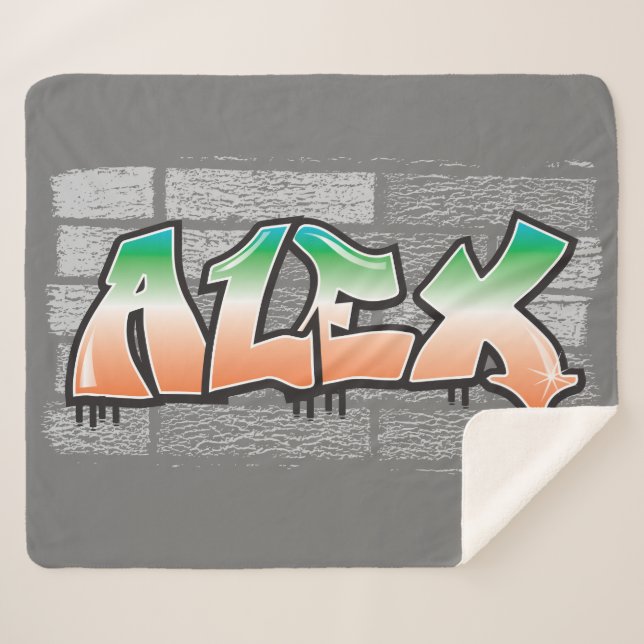 Couverture Sherpa ALEX Votre nom Graffiti Brick Wall Paint Splatter (Devant (Horizontal))