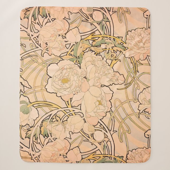 Couverture Sherpa Alfonse Mucha Art Nouveau Peonies (Devant)