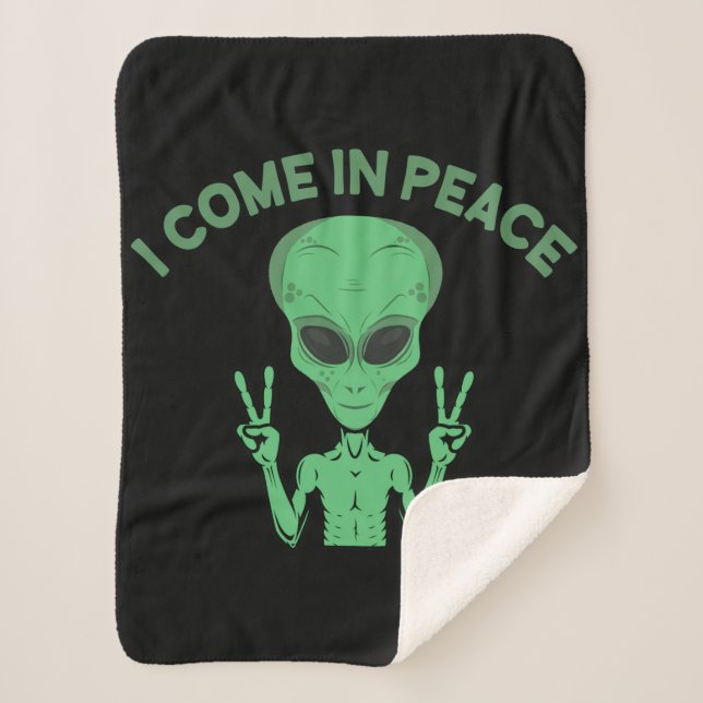 Couverture Sherpa Alien Vert Je Viens En Paix OVNI Extraterrestre (Devant)