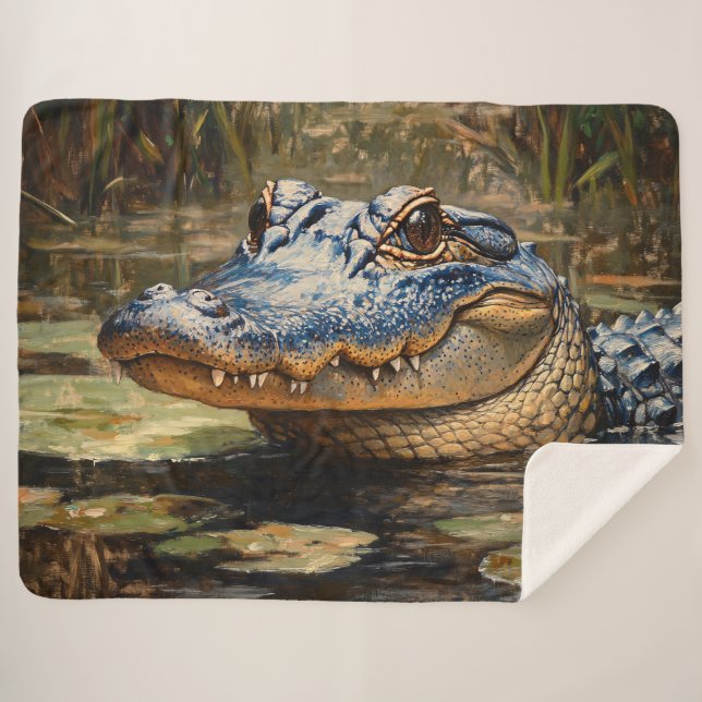 Couverture Sherpa Alligator dans les Everglades Wildlife Art (Devant (Horizontal))