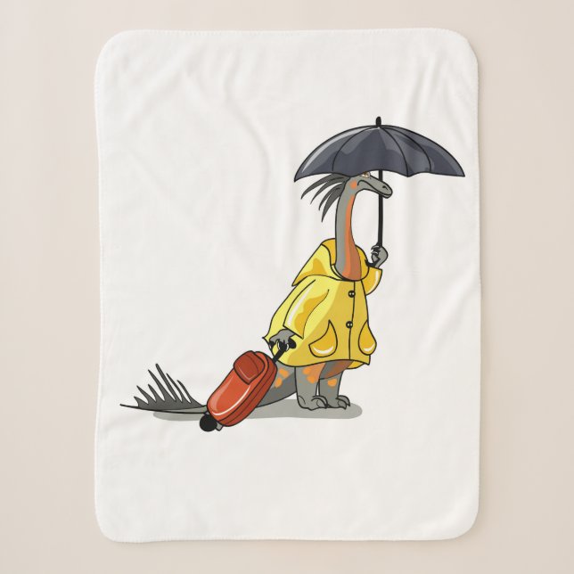 Couverture Sherpa Amargasaurus Portant Un Parapluie Et Une Valise. (Devant)
