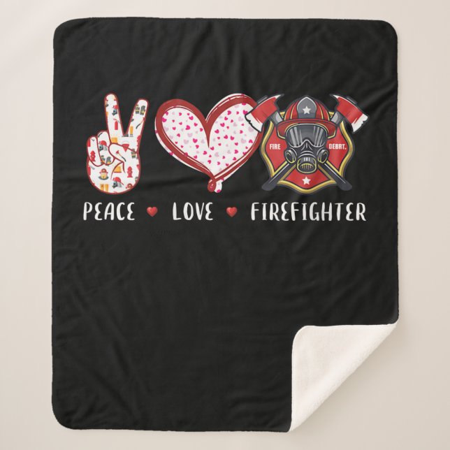 Couverture Sherpa Amateurs de pompiers Peace Love | Cadeaux pompiers (Devant)