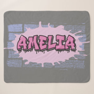 Couverture Sherpa AMELIA Votre nom Filles Hip hop de graffiti rose