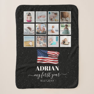 Couverture Sherpa American Flag Baby First Year Photo Collage