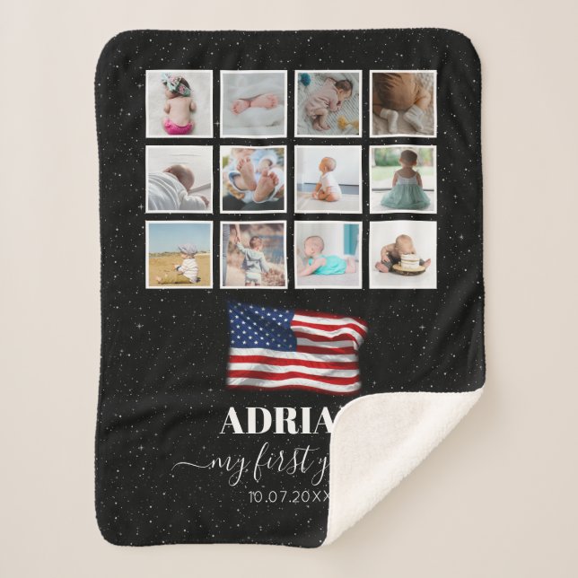 Couverture Sherpa American Flag Baby First Year Photo Collage (Devant)