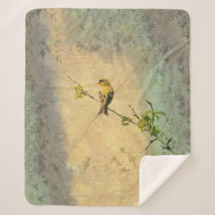 Couverture Sherpa American Gold Finch sur Branche jaune vert