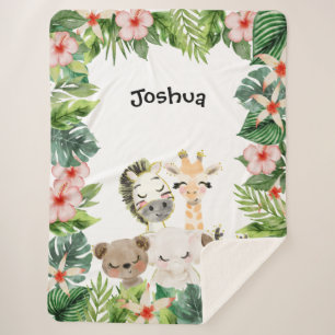 Couverture Sherpa Amis du Safari d'Or   Feuillage Floral Aquarelle