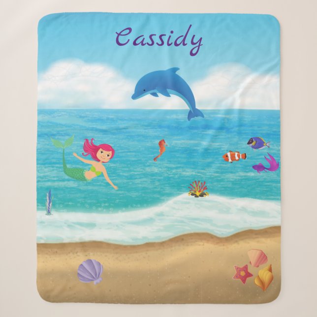 Couverture Sherpa Amusement dans le soleil Mermaid Dolphin Beach Per (Devant)