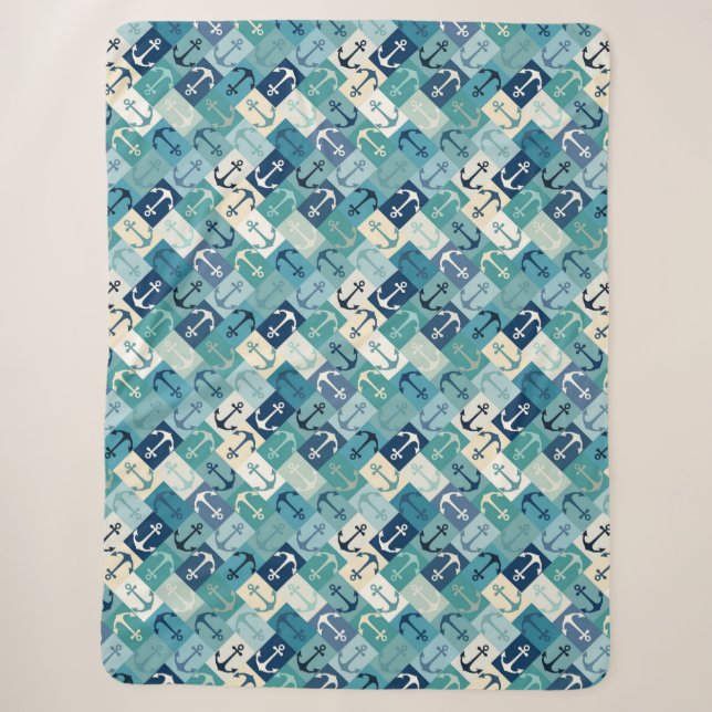 Couverture Sherpa ancre bleu en chevron (Devant)