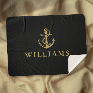 Couverture Sherpa Ancre de navire nautique nom personnalisé noir et