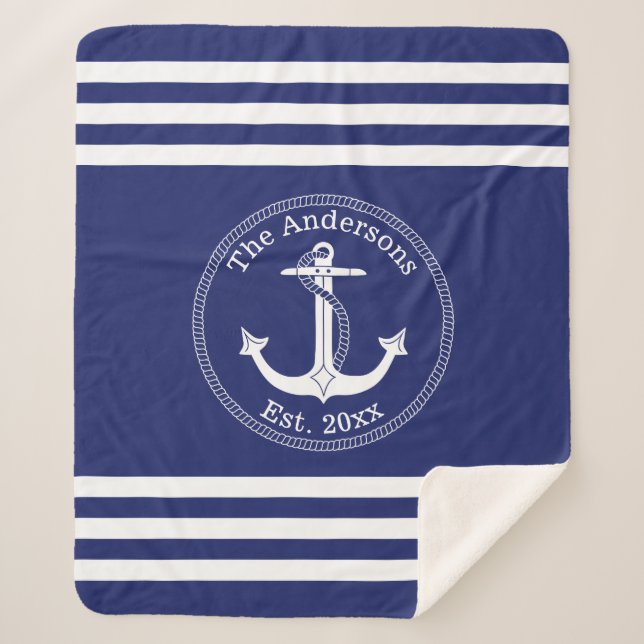 Couverture Sherpa Ancre nautique Nom de famille Choisir la couleur (Devant)