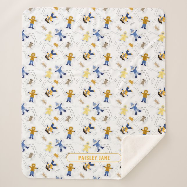 Couverture Sherpa Ange de neige Enfants avec animaux domestiques (Devant)