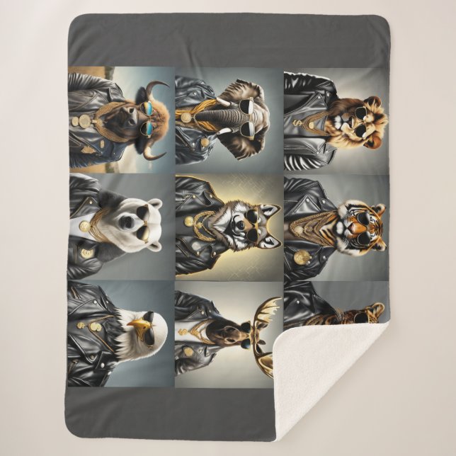 Couverture Sherpa Animal cool Portant Des Lunettes De Soleil Et Vest (Devant)