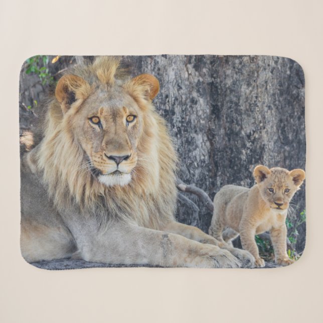 Couverture Sherpa Animaux de bébés cutest | Lion Dad & Cub (Devant (Horizontal))