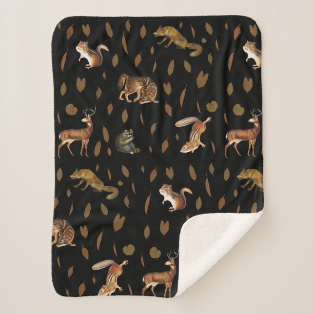Couverture Sherpa Animaux de forêt automnale Feuilles d'automne (Devant)