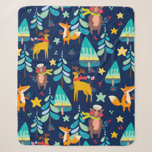 Couverture Sherpa Animaux de Noël et arbres de Noël motif