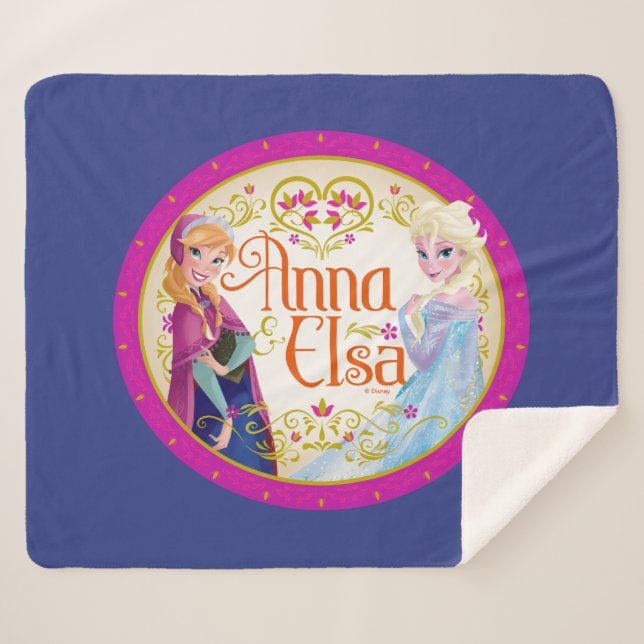Couverture Sherpa Anna et Elsa| Cadre floral (Devant (Horizontal))