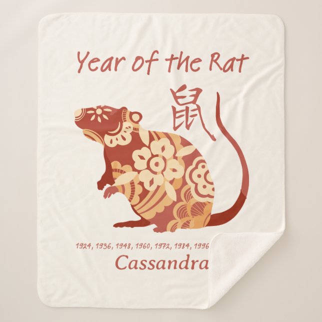 Couverture Sherpa Année Zodiaque Chinoise Du Signe Animal Rat (Devant)