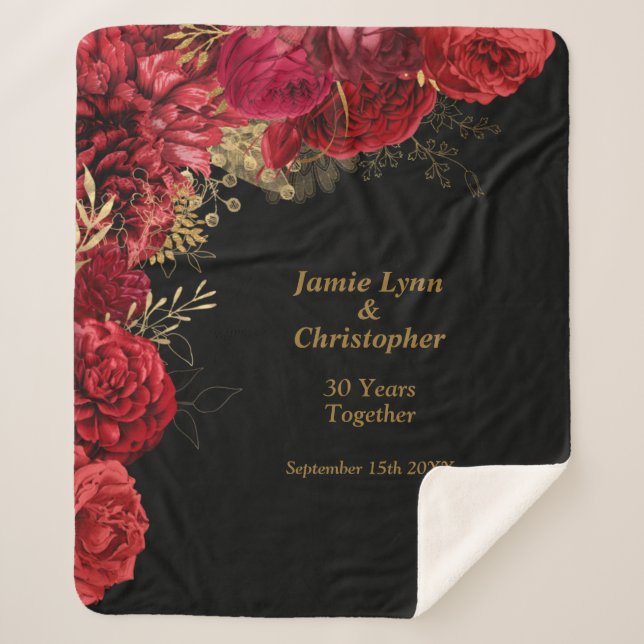 Couverture Sherpa Anniversaire du Mariage de fleurs rouges Sherpa Bl (Devant)