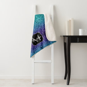 Couverture Sherpa Aqua blue Ombre fausse parties scintillant scintil