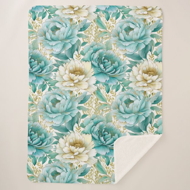 Couverture Sherpa Aqua Mint White Floral Mariage (Devant)