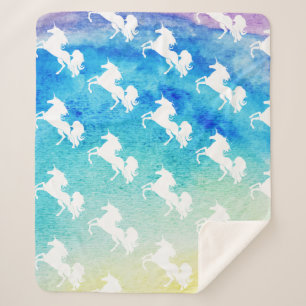 Couverture Sherpa Aquarelle arc-en-ciel et licornes blanches   Perso