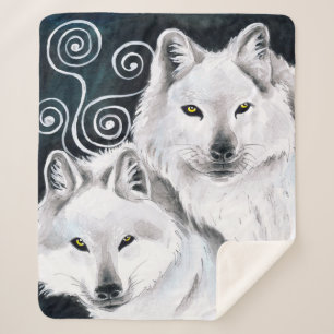 Couverture Sherpa Aquarelle arctique de loups