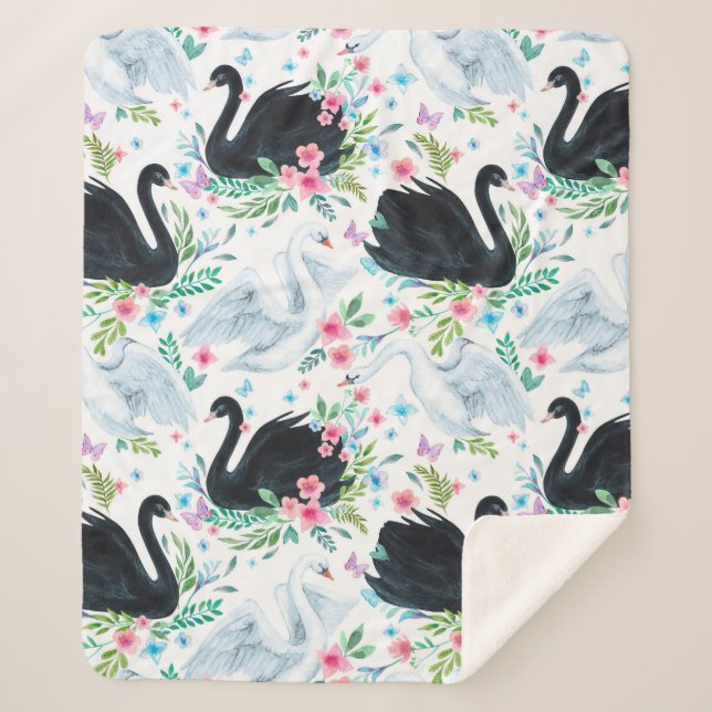 Couverture Sherpa Aquarelle blanc et noir lac de cygne transparent p (Devant)