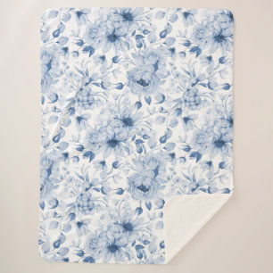Couverture Sherpa Aquarelle Bleu et Blancs