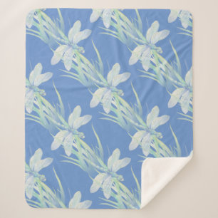 Couverture Sherpa Aquarelle bleu vert Dragon Eau Insect