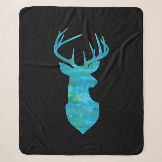 Couverture Sherpa Aquarelle bleue Cerf Silhouette (Devant)