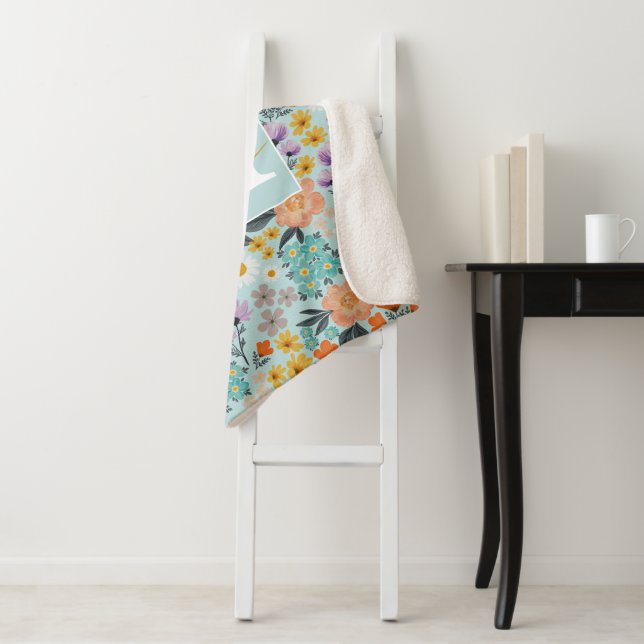 Couverture Sherpa Aquarelle Boho Floral (En situation)