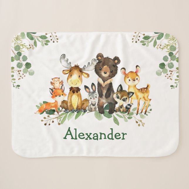 Couverture Sherpa Aquarelle Bois Animaux forestiers (Devant (Horizontal))