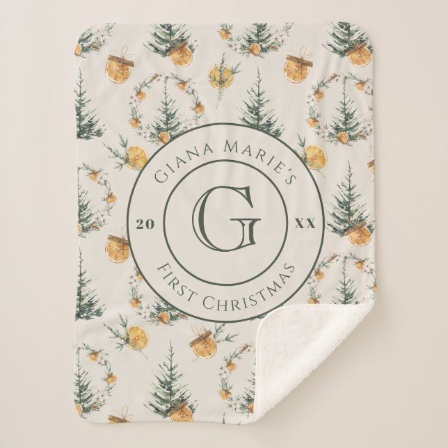 Couverture Sherpa Aquarelle Chic hiver "Le premier Noël du bébé" (Devant)