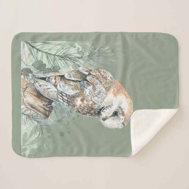 Couverture Sherpa Aquarelle Chouette Oiseau Faune Nature Art (Devant (Horizontal))