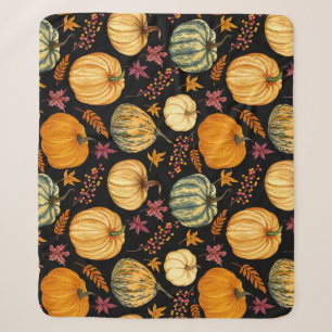 Couverture Sherpa Aquarelle Citrouilles : Automne Motif sans couture
