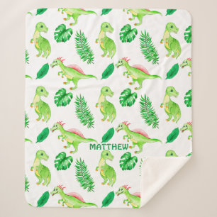 Couverture Sherpa Aquarelle couleur mignonne Motif Jungle Dinosaur