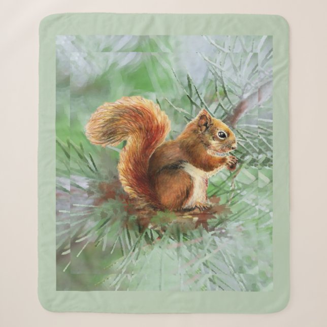Couverture Sherpa Aquarelle Cute écureuil rouge Faune Animal Art (Devant)