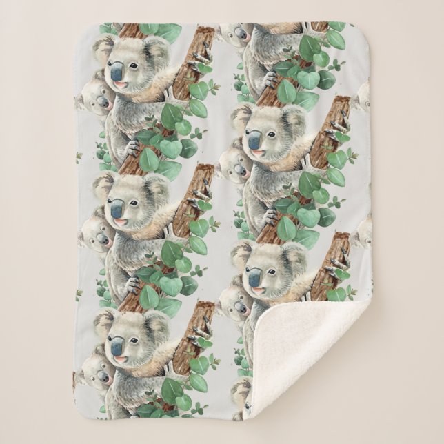 Couverture Sherpa Aquarelle Cute Koala Ours Faune Animal Art (Devant)