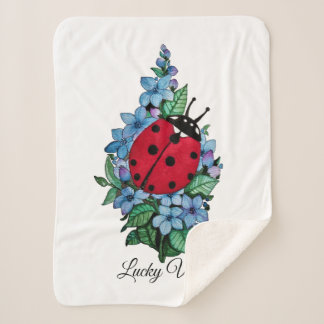 Couverture Sherpa Aquarelle Cute Ladybird Avec Fleurs Bleues Sauvage