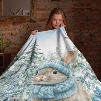Couverture Sherpa Aquarelle de lapin d'hiver
