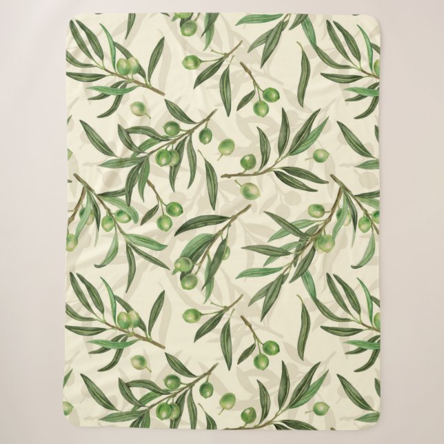 Couverture Sherpa Aquarelle des branches d'olive (Devant)