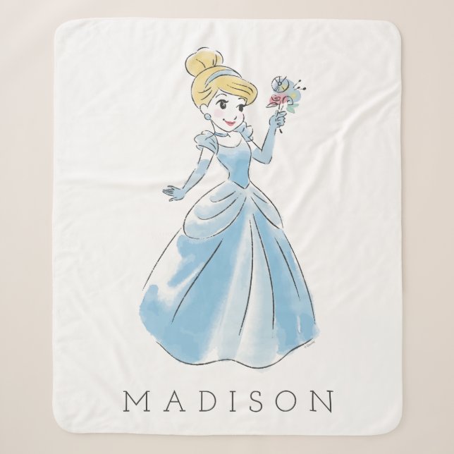 Couverture Sherpa Aquarelle Disney Cinderella | Ajoutez votre nom (Devant)