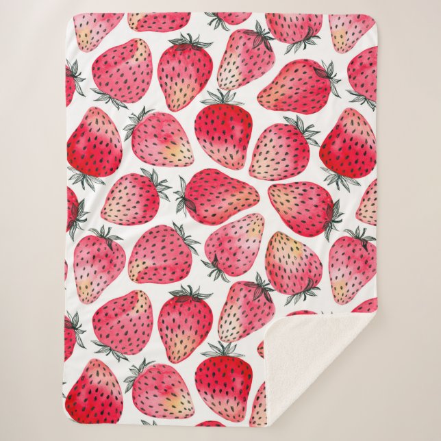 Couverture Sherpa Aquarelle et encre de fraises (Devant)