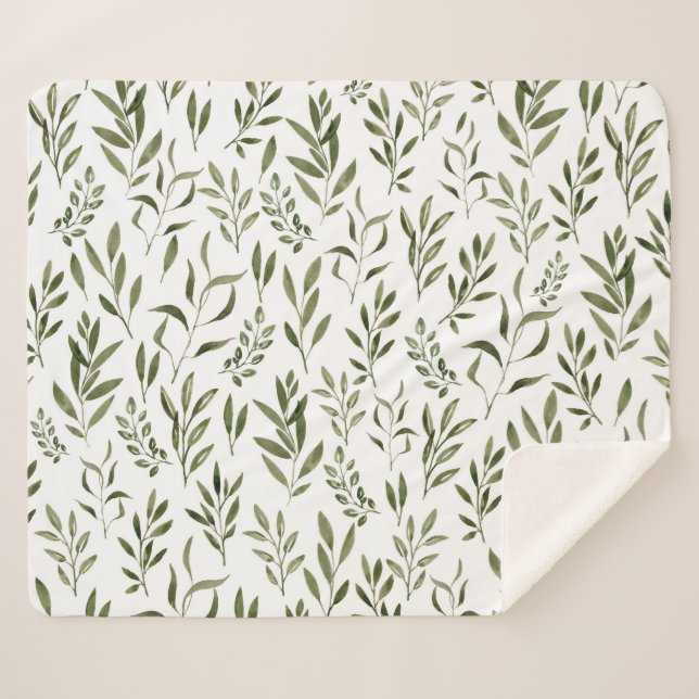 Couverture Sherpa Aquarelle Eucalyptus Motif Feuille   (Devant (Horizontal))