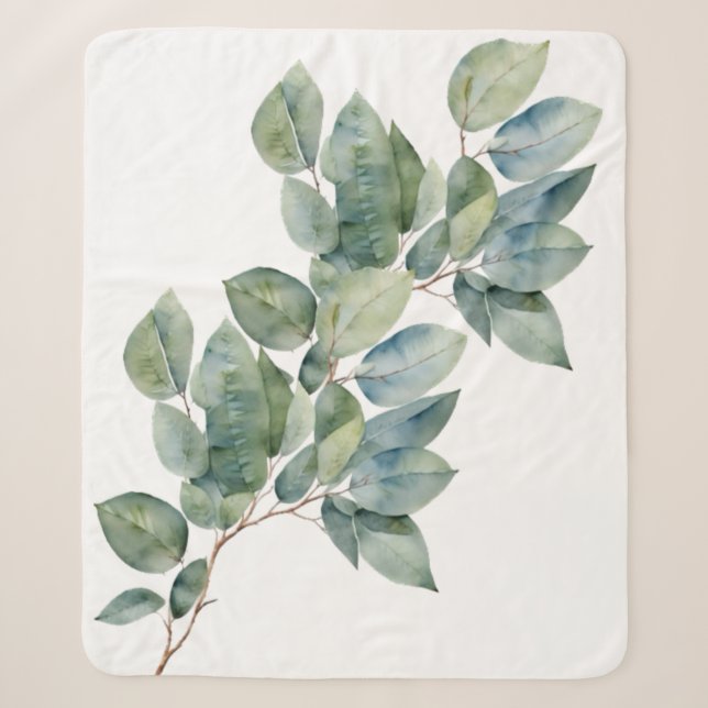 Couverture Sherpa Aquarelle eucalyptus vert doux (Devant)