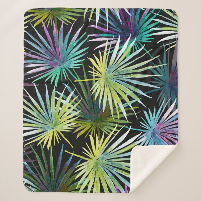 Couverture Sherpa Aquarelle Exotique Palm Feuille (Devant)